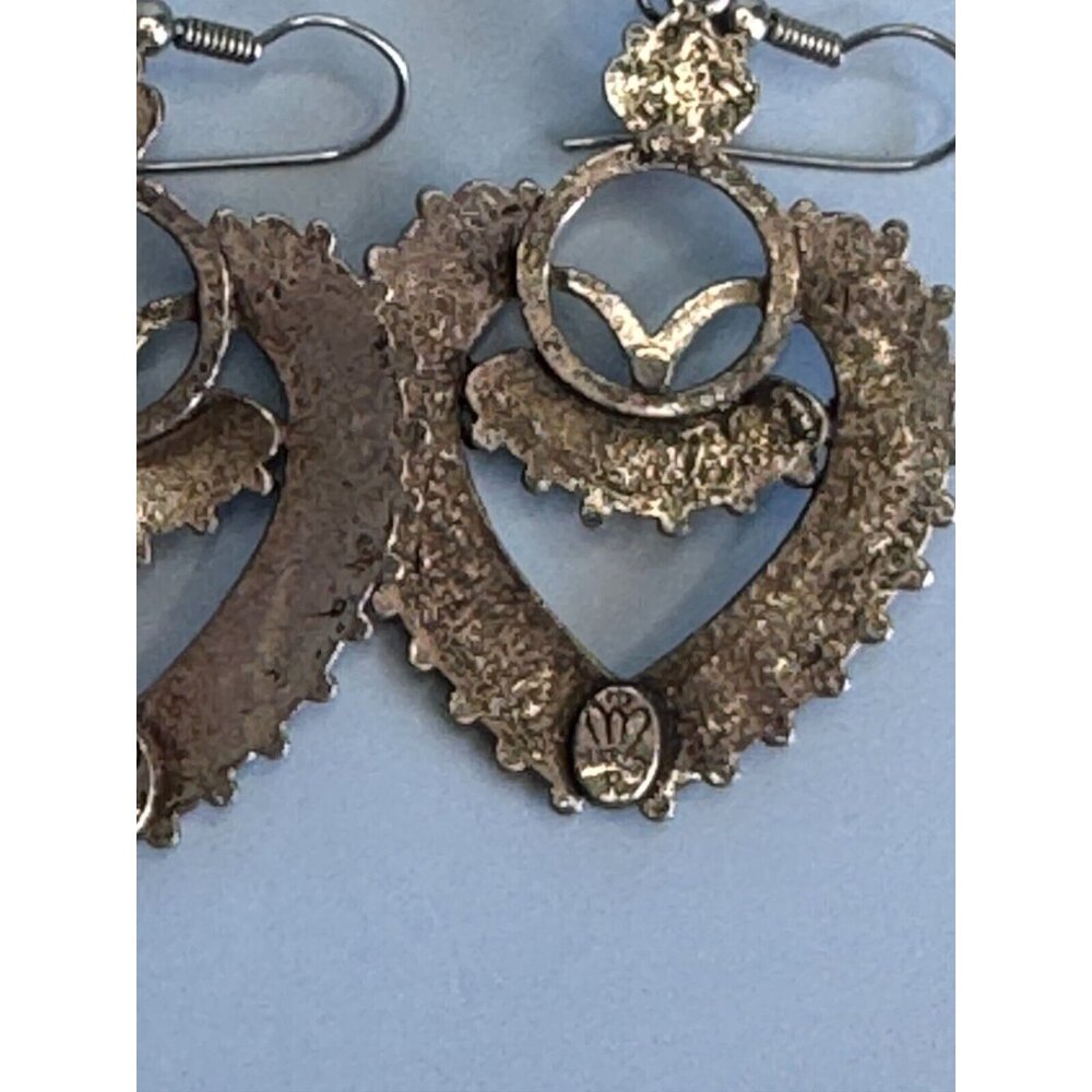 Vintage Southwestern Silver Tone Block Turquoise Earrings by Sancrest Jewelry - Picture 8 of 10